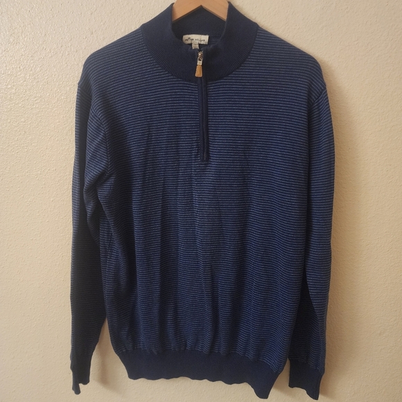 Peter Millar Blue Striped Quarter Zip Sweater Mens Large - Picture 1 of 5